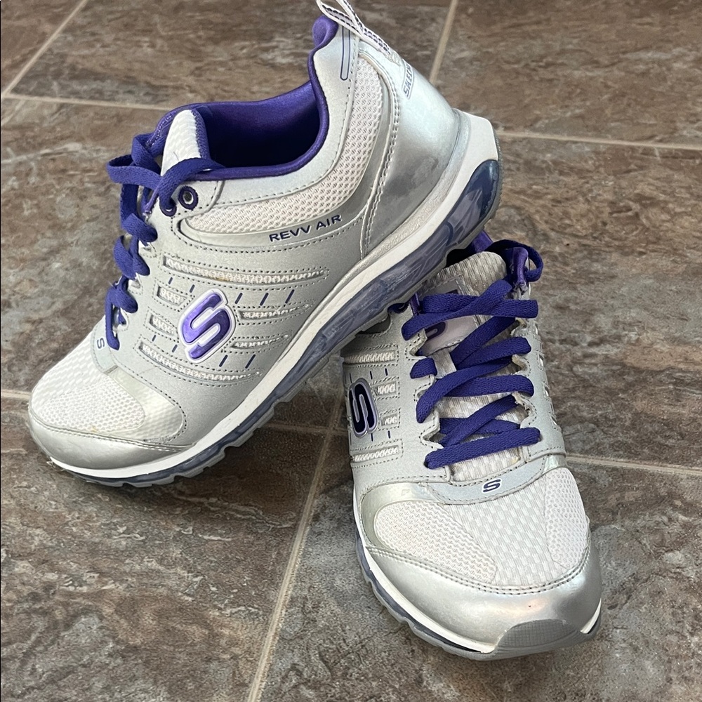 Skechers Women's Metallic Silver and Purple Sneakers